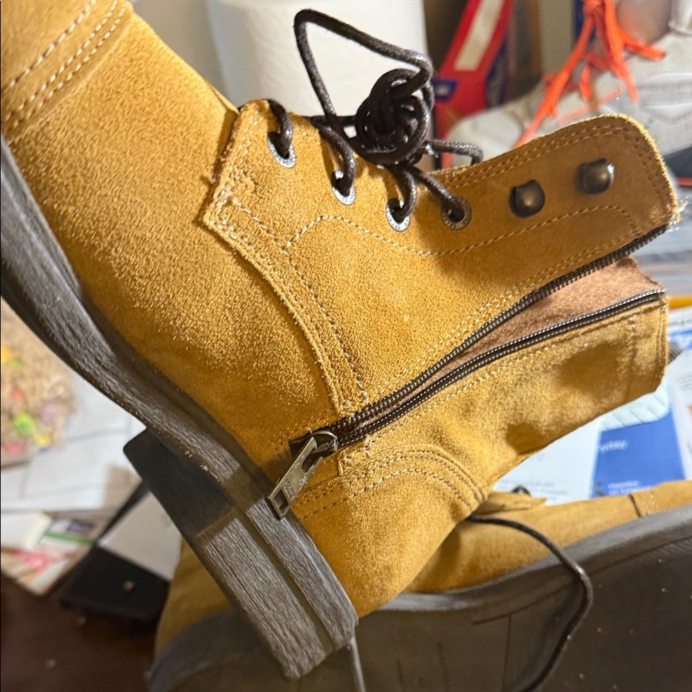 Tan Suede Lace-Up Boots handmade in Portugal - Picture 6 of 12